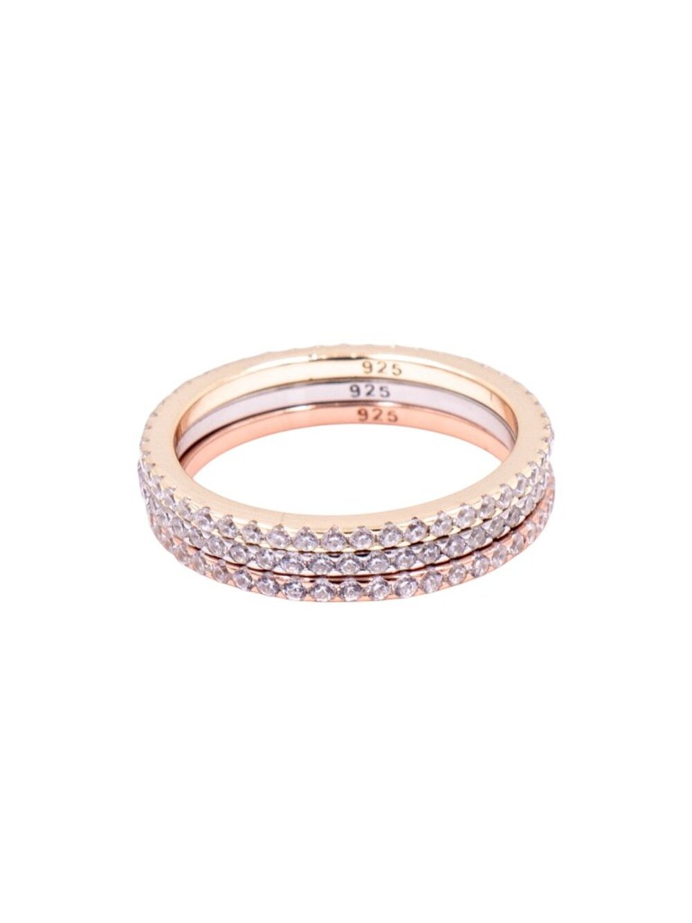 14K Gold Plated Sterling Silver CZ Pave Eternity Stackable Ring Set Size 8.75